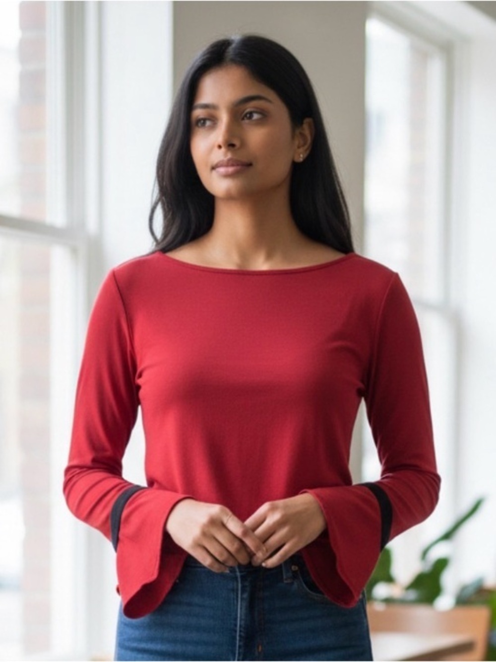 Charter Club Red Bell Bow Sleeve Top